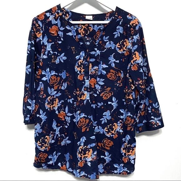 Bossini floral v neck 3/4 sleeve large - Picture 1 of 5